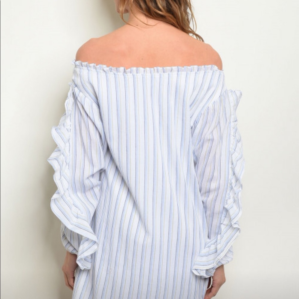 White...Blue and Green Striped Dress